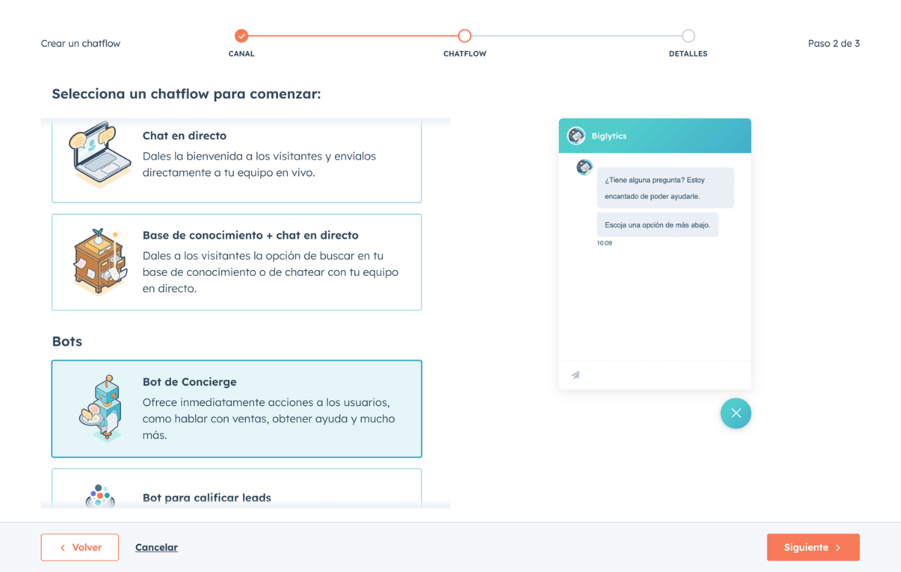 Crea un flujo de conversaciones con chatbots